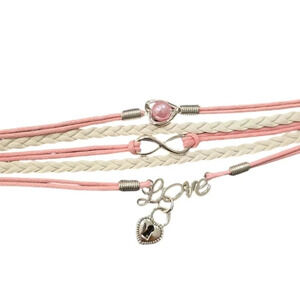 Love Infinity Locket Charm Faux Leather Multi-layered Bracelet